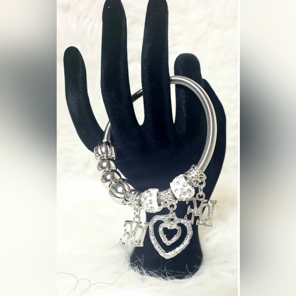 Silver Plated Charm Bracelet, Trendy Bracelet, Fashion Bracelet, teen bracelet